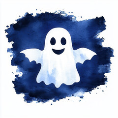 Poster - Watercolor Ghost on Blue Background.