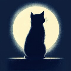 Wall Mural - Cat Silhouetted Against Full Moon.