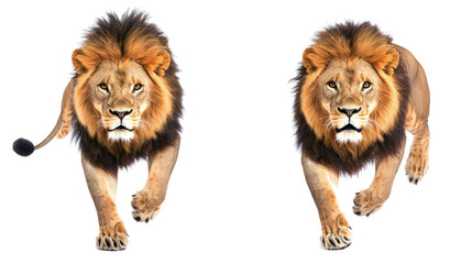 Poster - Majestic African Lions Running Toward the Camera in a Vibrant Display Generative AI