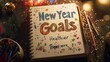 © HuynhThiThuy - An illustration of a New Year’s resolution notebook, “New Year Goals” title in bold letters, handwritten resolutions like “Eat Healthier” and “Travel More,