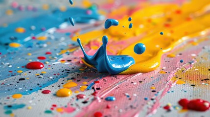 Poster - Colorful paint splatters on a canvas. AI.