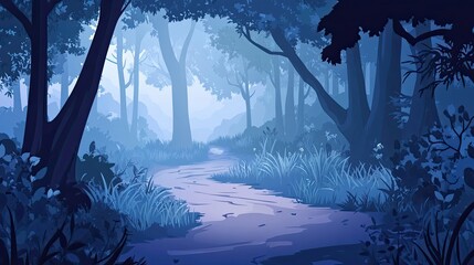 Wall Mural - A Winding Path Through a Mystical Blue Forest