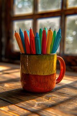 Wall Mural - A mug filled with colorful pens. AI.