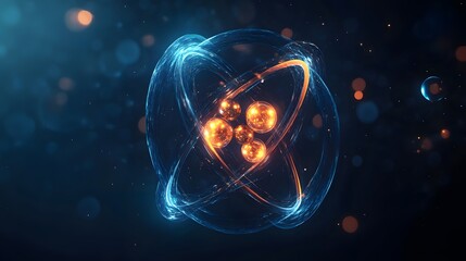 Wall Mural - Abstract Atomic Structure with Glowing Orbits and Spheres