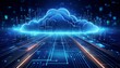 © photostockatinat - Cloud Computing Network: Abstract digital illustration of a glowing blue cloud over a futuristic circuit board, symbolizing the power and connectivity of cloud computing.