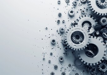 Poster - A collage of mechanical gears scattered on a surface, showcasing intricate designs and textures in a creative layout