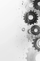 Poster - Abstract design featuring black gears and intricate patterns on a light background, ideal for technology or engineering themes