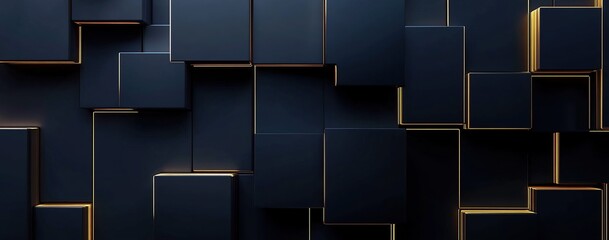 Poster - Dark blue and gold background with geometric shapes