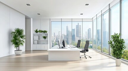 Canvas Print - Modern Office Space with City View and Minimalist Design