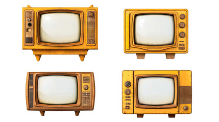 Poster - Vintage TV Monitors With Blank Screens on Transparent Background Generative AI