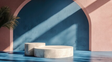 Poster - Product presentation mockup podium with a blue background featuring 3D render and illustration