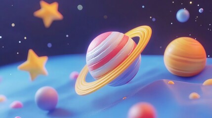 Poster - 3D rendering of a galaxy and planet stars in free space with a cartoon style