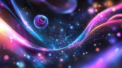 Poster - Abstract background featuring vibrant neon lights in a space theme showcasing high resolution detail and depth