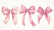 © VRVisionary - Cute coquette pink ribbon bows banner in a preppy aesthetic vintage watercolor illustration collection