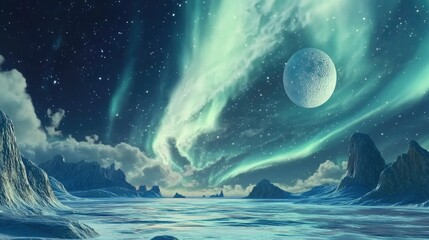 Poster - 3D cartoon rendering of aurora in a natural sky setting