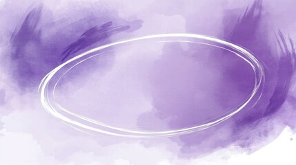 Poster - Oval stroke artwork in violet tones on a purple background featuring white negative space designed as a watercolor style banner with an empty oval frame