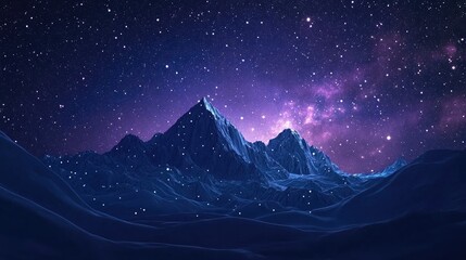 Night sky with stars above mountain in 3D cartoon rendering