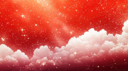 Poster - abstract background featuring clouds and stars in red and white hues ideal as a template for space a