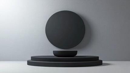 Poster - Minimalist podium scene for mock up presentation with ample copy space featuring an abstract 3D rendered background design