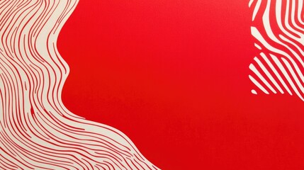 Poster - Red and white patterned piece of paper featuring a bold abstract design with a large hexagonal shape and wavy details on a vibrant red background