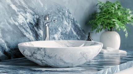 Poster - 3D rendering of a marble countertop in a bathroom setting suitable for mockup product displays or design layouts