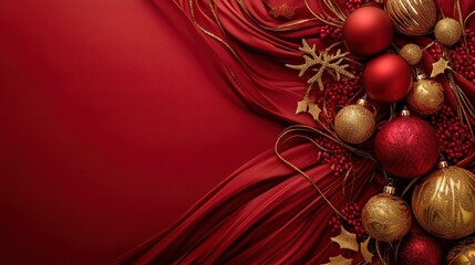 A festive red and gold holiday background, featuring a luxurious combination of rich red tones and golden holiday decorations, perfect for conveying warmth and celebration