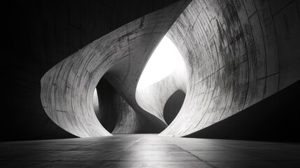 Poster - 3D rendering of an abstract dark concrete tunnel design featuring dynamic lighting