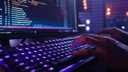 Aufkleber - A person is typing on a computer keyboard with a purple keyboard