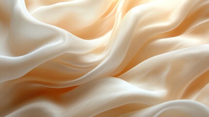 Poster - Delicate silk fabric in a light cream hue cascades with soft, flowing folds, creating a serene and elegant texture ideal for fashion or decor.