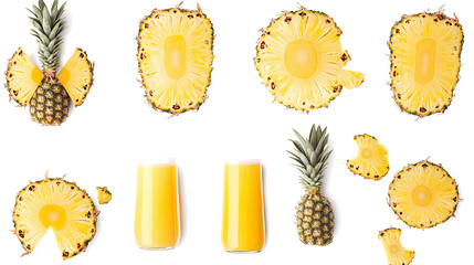 Poster - pineapples and juice collection on transparent background generative ai