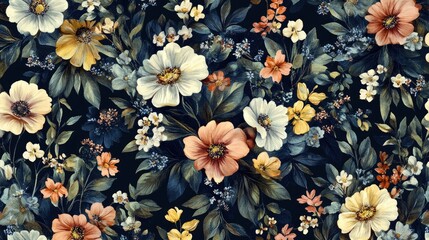 Poster - A beautiful seamless floral pattern with colorful flowers, perfect for wallpaper, fabric design, or digital backgrounds, creating a fresh and lively atmosphere.