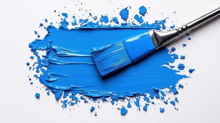 A photostock images of blue paintbrush stroke, isolated on white background, High Quality