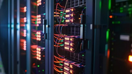 Poster - A row of servers neatly arranged in a data center, demonstrating the infrastructure and organization of data storage, A supercomputer running simulations of genetic evolution