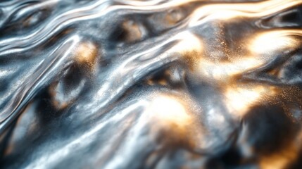 Leinwandbilder - This artwork showcases a close-up view of a smooth metallic surface, with waves and reflections that create an interesting interplay of light and shadows in an artistic environment.
