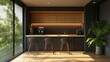 © 69 - A sleek, modern kitchenette and coffee bar in a high-tech startup office, designed for functionality and convenience with minimalist style.