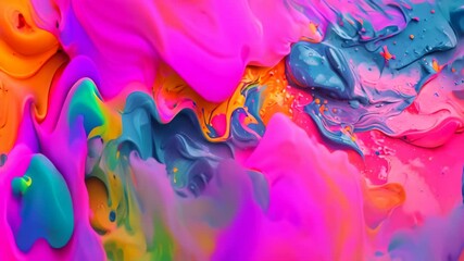Poster - This close-up Video captures the vivid colors and intricate details of a vibrant painting, A vibrant abstract background with splashes of bold colors