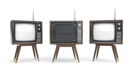 Poster - Realistic Set of Retro Televisions on Legs With Screens Isolated Generative AI
