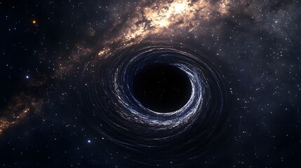 Wall Mural - Abstract black hole system over star field with event horizon, gravity singularity in outer space. 