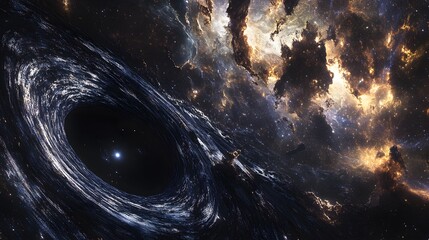 Wall Mural - Abstract black hole system over star field with event horizon, gravity singularity in outer space. 