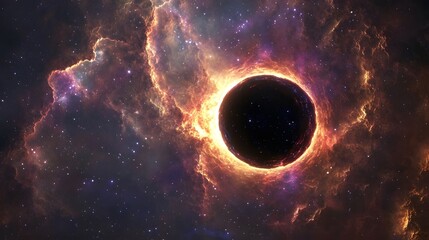 Wall Mural - Abstract black hole system over star field with event horizon, gravity singularity in outer space. 