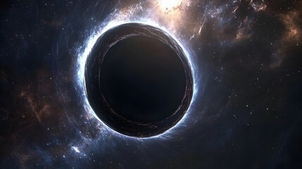 Wall Mural - Abstract black hole system over star field with event horizon, gravity singularity in outer space. 