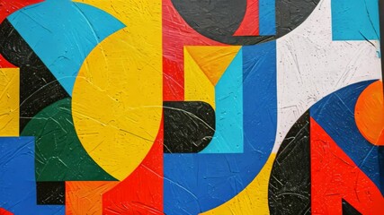 Poster - A Vibrant Painting With a Variety of Colors, Abstract background featuring bold, geometric shapes in primary colors