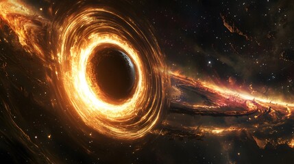 Wall Mural - Abstract black hole system over star field with event horizon, gravity singularity in outer space. 
