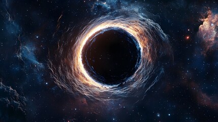 Wall Mural - Abstract black hole system over star field with event horizon, gravity singularity in outer space. 