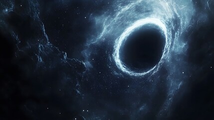 Wall Mural - Abstract black hole system over star field with event horizon, gravity singularity in outer space. 