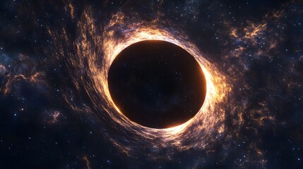 Wall Mural - Abstract black hole system over star field with event horizon, gravity singularity in outer space. 