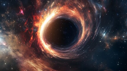 Wall Mural - Abstract black hole system over star field with event horizon, gravity singularity in outer space. 