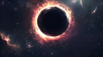 Wall Mural - Abstract black hole system over star field with event horizon, gravity singularity in outer space. 
