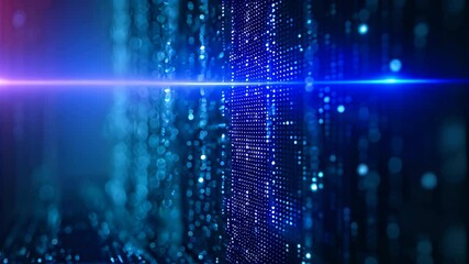 Poster - A Video showcasing a vivid blue and black background filled with a multitude of dots in various sizes and arrangements, Abstract background with a cascade of digital matrix code