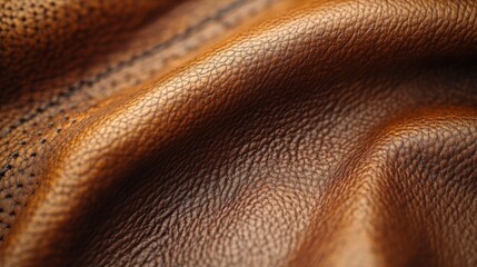 Aufkleber - This close-up view reveals the intricate textures and natural patterns of brown leather fabric, highlighting the craftsmanship and quality of the material under gentle lighting.